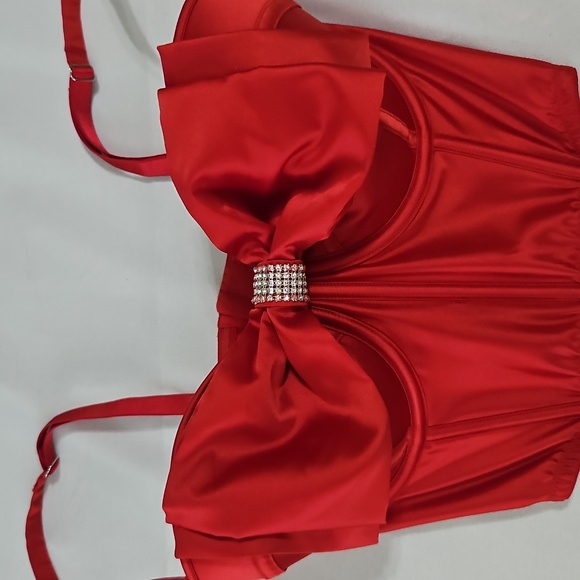 Victoria's Secret Other - 💋Victoria Secret RED SATIN BOW BUSTIER - size 32DD💋